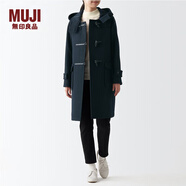 無(wú)印良品（MUJI）女式羊毛混牛角扣大衣長(zhǎng)款連帽毛呢呢子外套秋冬季外衣女裝 深藏青色2A L (165/88A)