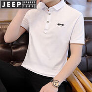 JEEP SPIRIT吉普短袖T恤男夏季POLO衫男翻領(lǐng)上衣商務(wù)男修身休閑半袖體恤 白橙 M （100斤-110斤）