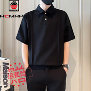 AEMAPE美國蘋(píng)果男式感polo衫短袖夏季冰絲新款獨特潮牌痞帥風(fēng)五分袖t.恤 黑色 L 【建議130斤以?xún)取?
                                         title=