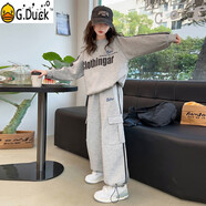 G.DUCKKIDS女童秋裝套裝2025新款女大童韓版休閑運動裝春秋季兒童裝女孩衣服 灰色 120 cm