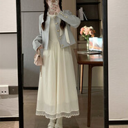 秋冬套裝裙溫柔學(xué)院風(fēng)韓系內(nèi)搭連衣裙感甜妹學(xué)生開衫外套 藍(lán)色外套+長(zhǎng)裙 (氣質(zhì)兩件裝) S