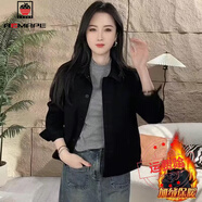 AEMAPE時(shí)尚減齡牛仔短外套女2025春秋新款顯瘦時(shí)髦中老年媽媽裝夾克上衣 黑色加絨 加絨 M