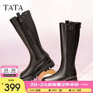 他她（TATA）厚底長筒靴女靴英倫加絨保暖騎士靴高筒靴秋冬新WXK02DG3 黑色(單里) 37