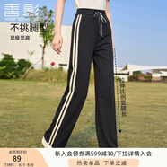 香影（xiangying）闊腿運(yùn)動(dòng)褲女高腰2025夏裝新款寬松顯瘦休閑條紋黑色直筒褲子 黑色 S