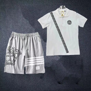 VERSACE JEANS COUTURE范思哲短褲男夏季網(wǎng)紅同款梵文美杜莎polo衫套裝潮牌修身帥氣兩件 灰白短褲四桿美杜莎[兩件套] 3XL [125-145]斤