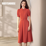 ROEYSHOUSE羅衣減齡娃娃領(lǐng)大擺連衣裙2025夏款泡泡袖收腰裙子11830 橘紅色 S