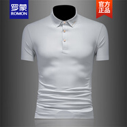 羅蒙（ROMON）夏季無痕冰絲polo衫男士短袖修身商務(wù)休閑燙金字母翻領(lǐng)半袖t恤男 T0703淺灰色 M