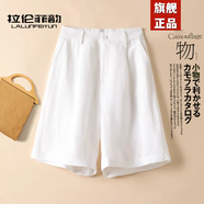 拉倫菲韻高端品牌 亞麻五分短褲女2025夏季新款休閑寬松高腰顯瘦中褲熱褲 白色 M