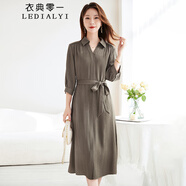 衣典零一（LEDIALYI）杭州真絲連衣裙女夏季2025年新款高端品牌氣質(zhì)媽媽桑蠶絲襯衫裙子 咸菜綠 L