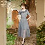 白鹿語(yǔ)立體花朵拼接連衣裙2025夏季新款兩種穿搭組合裙套裝女 灰色  M 