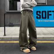 主意范（ZHUYIFAN）全棉直筒休閑褲子男春秋冬季工裝褲男潮牌日系大碼寬松闊腿褲長(cháng)褲 K5963咸菜綠（全棉高品質(zhì)） 2XL 145至160斤可穿