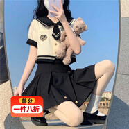 招晴瑜女童jk套裝夏季女學(xué)生學(xué)院風(fēng)甜美服裝日系水手學(xué)生短袖百褶裙夏 上衣+裙子【關(guān)注加領(lǐng)帶】 170 M 【建議90-105斤】