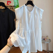 皮爾卡丹2025新款寬松休閑輕奢小眾雪紡無(wú)袖襯衫女夏季中長(cháng)款下擺蓬蓬上衣 白色 M