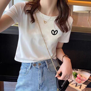 以純（YISHion）白色短款t恤女純棉短袖夏裝寬松2025新款減齡洋氣短裝體恤上衣潮 白色(側(cè)邊比心款) M (建議85-100斤)