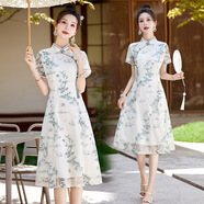 夏季新品新中式國風(fēng)盤扣氣質(zhì)立領(lǐng)印花氣質(zhì)時尚連衣裙AH2456 圖片色 L