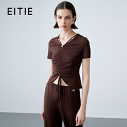 愛(ài)特愛(ài)（EITIE）時(shí)尚V領(lǐng)抽繩收腰短袖T恤女2025夏季新款摩登大牌女裝上衣7802504 深咖88 L (165)