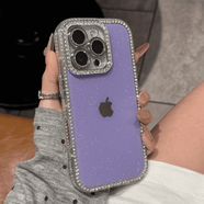 ins夏日輕奢鑲鉆適用iPhone16promax蘋 果15手機(jī)保護(hù)殼14pro新款1 果凍色閃粉【淡紫色】全包邊鑲鉆閃粉+自帶水鉆鏡4 iPhone 16