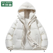 木林森棉服女小個(gè)子冬ins新款加厚加絨潮牌棉襖棉衣假兩件外套男 米白 M