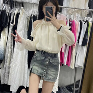 冉藝嵐同款復古水洗牛仔假兩件短褲裙女辣妹高腰顯瘦包臀裙性感a字半身 做舊藍【網(wǎng)紅同款不規則牛仔裙   XL 建議(115-125斤)