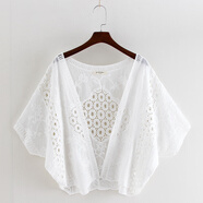 浮夏蝙蝠袖t恤女純棉春夏披肩蕾絲衫度假防曬衣鏤空薄款上衣短款開(kāi)衫 白色 均碼 【收藏/優(yōu)先發(fā)貨】