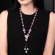 民族風(fēng)女紫水晶原創(chuàng)設(shè)計(jì)精致純手工2025年新款長項(xiàng)鏈百搭毛衣鏈 紫色水晶景泰藍(lán)毛衣鏈