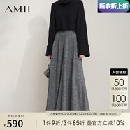 AMII七夕禮物2025秋新款極簡(jiǎn)溫柔風(fēng)長(cháng)款大A擺寬松彩點(diǎn)紗橡筋腰毛織半 花灰 L