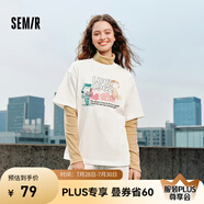 Semir[商場(chǎng)同款]史努比系列短袖T恤女中長(zhǎng)款印花2024新款純棉秋裝 本白10102 160/84A/M
