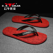 公牛世家（G.N.Shi Jia）拖鞋男士夏季外穿防臭防滑夾腳人字鞋軟底休閑沙灘涼拖鞋 紅色 40