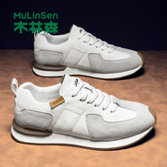 木林森（MULINSEN）品牌男鞋20224春季新款軟底舒適休閑運動(dòng)鞋經(jīng)典時(shí)尚阿甘鞋子男 米白色(品牌男鞋) 43