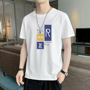 玖臧男士短袖T恤夏季新款2025潮流百搭帥氣印花套頭圓領(lǐng)透氣打底衫男 白色 M