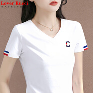 LOVER RUCCI法國(guó)v領(lǐng)短袖t恤女2025新款夏季爆款女裝衣服時(shí)尚洋氣上衣半袖體恤 白色0042 【贈(zèng)+運(yùn)費(fèi)險(xiǎn)】 2XL 120-130斤