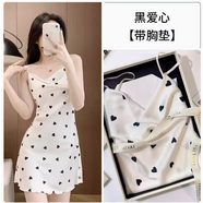 雅鹿性感睡衣女火辣夏季冰絲清新印花吊帶睡裙短裙包臀裙網(wǎng)紅風(fēng)可外穿 杏色【愛(ài)心】 胸墊款 M (160)