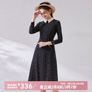 經(jīng)典故事（JANE STORY）經(jīng)典故事襯衫式長袖秋季女2024年新款連衣裙設(shè)計感氣質(zhì)顯瘦雪紡裙 黑底白花 S