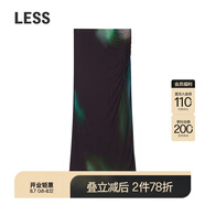 LESS2024年秋新款印花修身中長(zhǎng)款半身裙2O8D14130 097黑綠系組合 M
