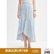 獨束大碼女裝炒色印花襯衫半身裙套裝2025秋裝新款氣質時尚套裝 藍色-半身裙 3XL （尺碼：5）