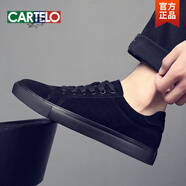卡帝樂(lè )鱷魚(yú)（CARTELO）2026春秋新款透氣版鞋男韓版軟底輕便黑色鞋子男翻毛皮運動(dòng)鞋男 黑色絨面 39