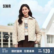 森馬（Semir）棉服女燈芯絨翻領菱形格復古2024冬三防寬松輕薄棉衣109724112007