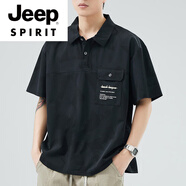 JEEP SPIRIT夏季新款冰絲polo衫速干半袖t恤男工裝短袖大碼寬松翻領(lǐng)胖子上衣 黑色 H76PO衫 M 90-105斤左右