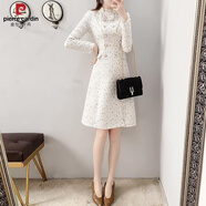 皮爾卡丹（pierre cardin）秋裝白色小香風(fēng)連衣裙女秋冬氣質(zhì)年會(huì)小禮服平時(shí)可穿毛呢A字裙子 白色 S