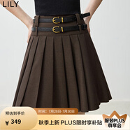 LILY【商場同款】秋新款復(fù)古雙腰頭百搭通勤百褶裙半身裙短款 725可可棕 L