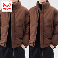 貓人（MiiOW）美式簡(jiǎn)約男士棉衣秋冬新款休閑棉服潮牌百搭面包服保暖棉襖子外套 深咖+深咖 L