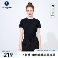 Navigare意大利小帆船短袖T恤衫女夏季圓領百搭體恤衫修身短款基礎款上衣 暗夜黑 L