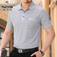 啄木鳥(niǎo)夏裝短袖t恤男士爸爸裝翻領(lǐng)純棉體恤薄款父親節中老年真口袋上衣 33785藍色短袖 M 165M