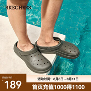 斯凱奇（Skechers）夏季男鞋洞洞鞋海邊沙灘涼鞋舒適透氣輕質(zhì)拖鞋踩屎感 橄欖綠/OLV 41