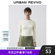 UR秋季新款女裝慵懶休閑一字領(lǐng)修身長袖T恤UWM440026 本白 (建議拍大一碼) M