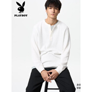 花花公子（PLAYBOY）男女裝情侶裝華夫格亨利領(lǐng)套頭衫長(zhǎng)袖T恤純色 475353/01乳白色 3XL 185/120C