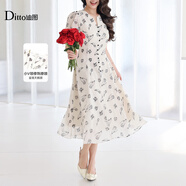 Ditto/迪圖2025秋季新款氣質(zhì)收腰顯瘦優(yōu)雅約會(huì )中長(cháng)裙女碎花連衣裙 淺杏色 S