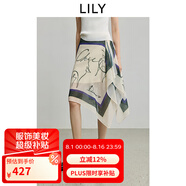 LILY商場(chǎng)同款2025秋新款女裝森系定位小鹿幾何印花垂感半身裙 310墨綠 M