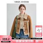 VEGA CHANG皮毛一體短外套女2024年秋冬寬松顯瘦曠野美拉德毛絨保暖夾克外套 布朗棕（短款） S