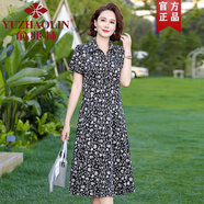 俞兆林中年女裝短袖冰絲連衣裙2025新款夏裝中老年媽媽寬松大碼碎花裙子 黑碎花 XL 【95斤左右】
